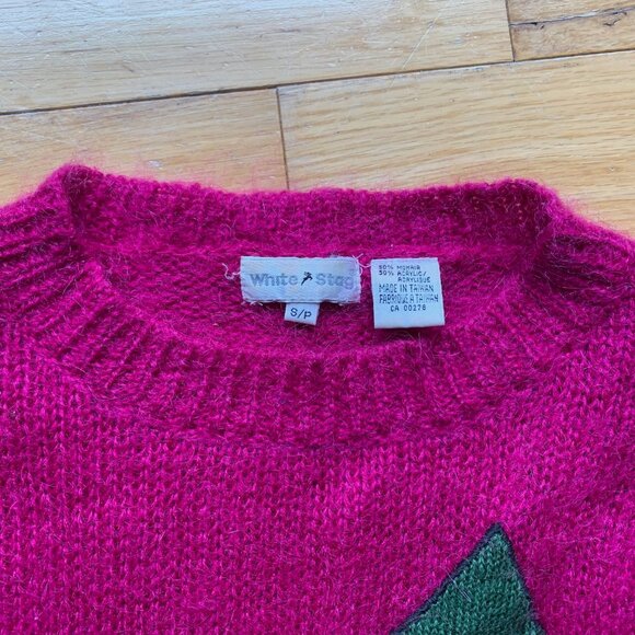 Vintage White Stag Mohair Blend Sweater – S/P – Bright 80s/90s Geometric Pattern - Picture 3 of 7